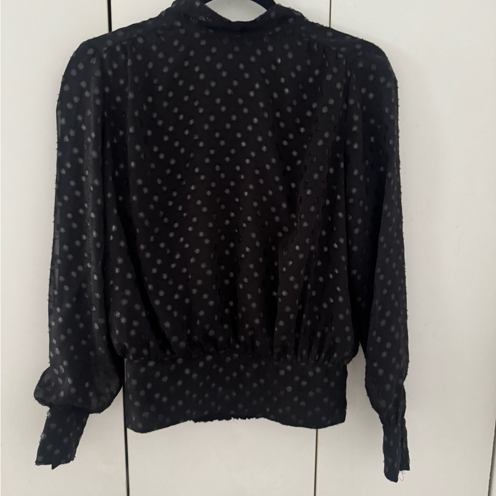 Sezane Black Blouse with Black Polka Dots